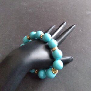 Joan Boyce Stretchable Turquoise & Yellow Crystal Spacer Bracelet
